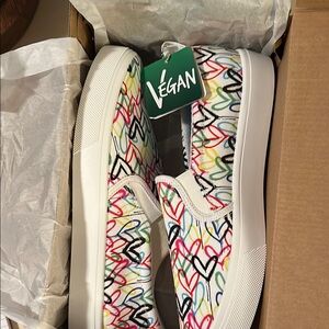 Vegan Multicolor Heart Women's Sneakers Poppy Dripping love Slip on Sneakers